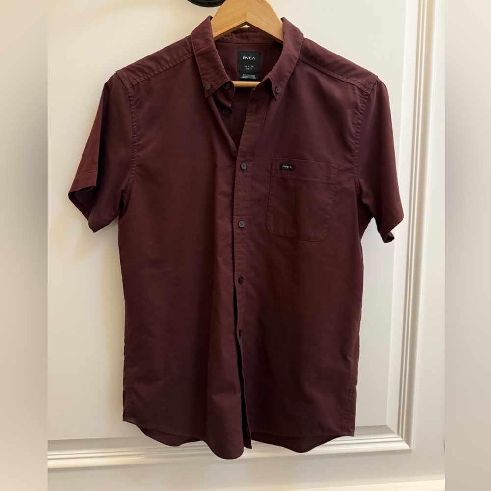 RVCA Men's Burgundy Button Down Shirt